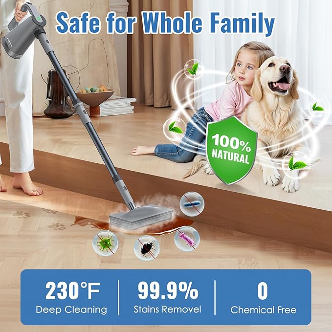 FEPPO 2-in-1 Steam Mop &amp Handheld Cleaner Bundle with 10-in-1 Accessories &amp 4 Washable Pads (Includes 2 Extra Pads) - 1300W Powerful Steamer for Floors Hardwood Tile Grout Windows Kitchen