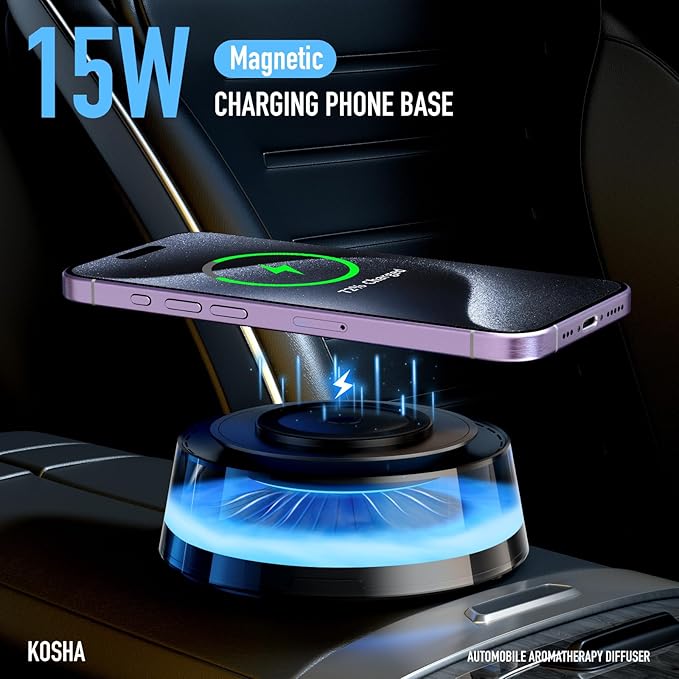 KOSHA Automobile Aroma Diffuser with LED Lights Portable Car Air Freshener Phone Base 800mAh Essential Oil Diffuser for Car &amp Home Non-Slip