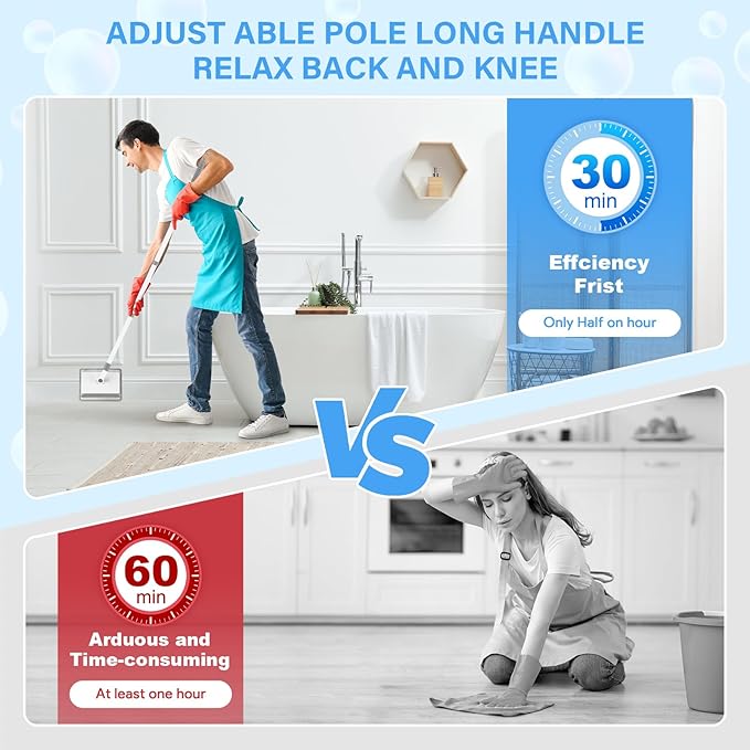 Baseboard Cleaner Tool with Handle DELUX Baseboard Cleaner with Extendable Long Handle 4 Reusable Cleaning Pads Wall Cleaner for Baseboards Cleaning Ceiling Wall Floor Shower Bathroom Kitchen