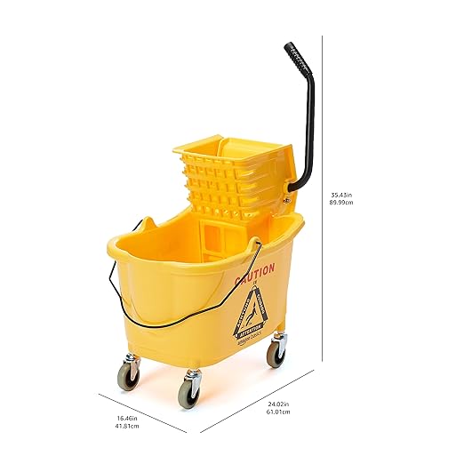 Amazon Basics Commercial Side Press Wringer Floor Cleaning Mop Bucket on Wheels 35-Quart Yellow
