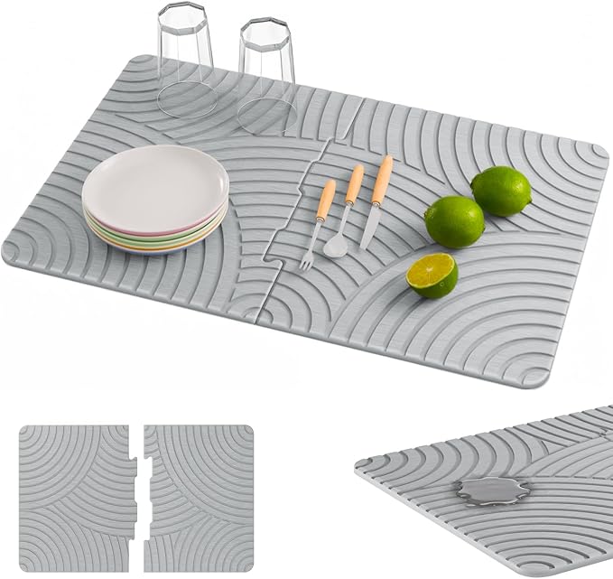 NiHome Large Stone Drying Mat for Kitchen Counter 24x16 Quick Dry Diatomaceous Earth Kitchen Mats - Fast Absorbent Non-Slip Dirt-Resistant Stone Dish Drying Mat for Dishes Bottles Cups Bathroom