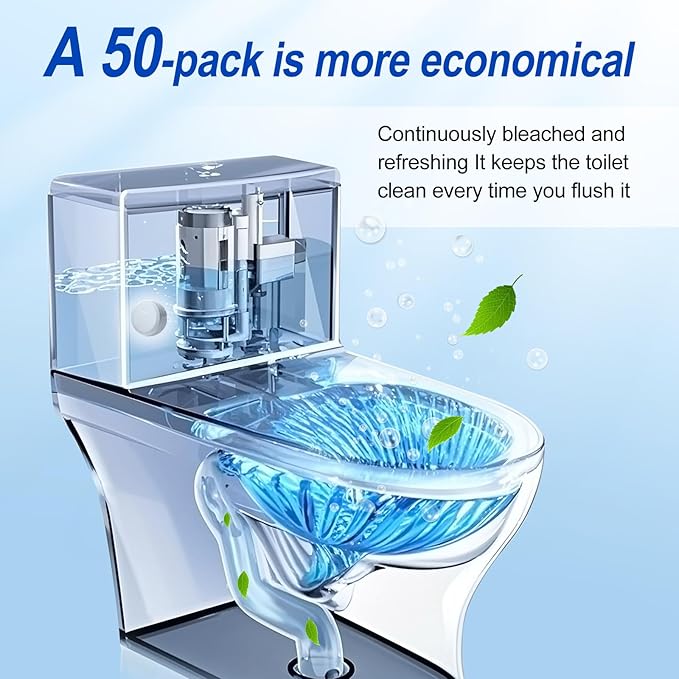 Automatic Toilet Bowl Cleaner Tablets - 50 Pack Bleach Free Descale &amp Deodorize Septic-Safe Continuous Cleaning with Fresh Scent Drop-In Tank Cleaner for All Toilets get a fresher bathroom