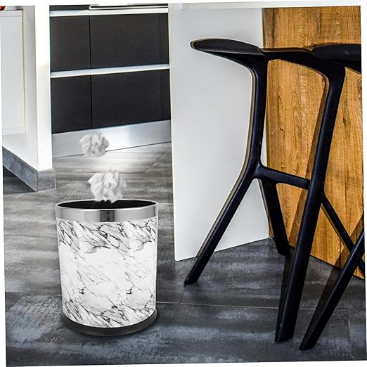 Marbling Trash Can Wastebasket for Home Office Bathroom and Easy to Clean Elegant Design for Bedroom and Dorm Use