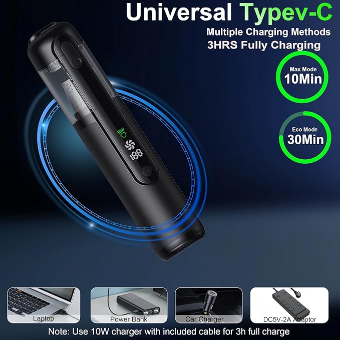 Car Vacuum Handheld Vacuum Cordless 19000Pa 4-in-1 Mini Portable Cleaner with Green LED Detection Light 2 Modes for Car Home Office Desk &amp Keyboards Rechargeable Washable Filter