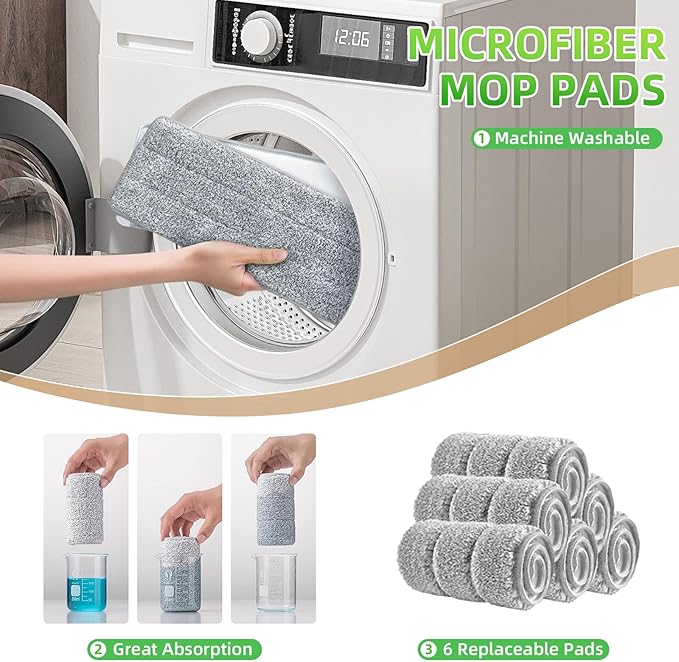 Mop and Bucket Set: 360° Flat Squeeze Mop with Long Handle &amp Wringer Bucket 6 Washable Microfiber Pads for Kitchen Bathroom Wall Cleaning Wet Dry Use Lovely Gift for Women