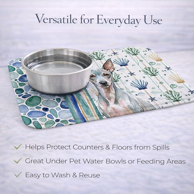 Caroline's Treasures American Hairless Terrier Coastal Sea Glass Dish Drying Mat Absorbent Dish Drying Mat Pad for Kitchen Counter Dish Drainer Mat for Countertop 14 x 21 Multicolor