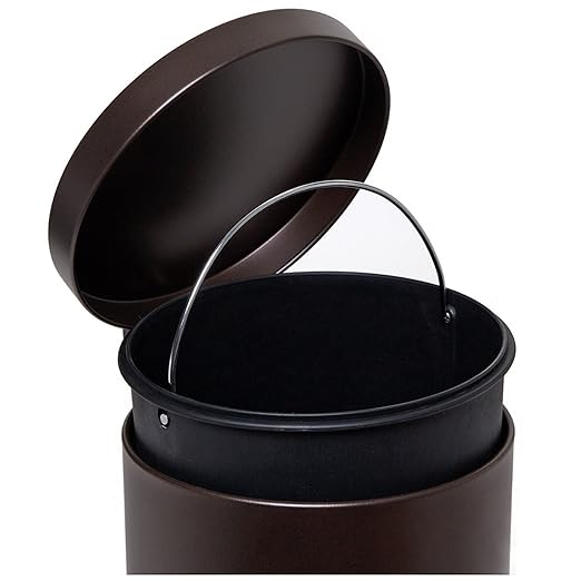 Rocky Mountain Goods Small Trash Can with Step Lid - 1.85 Gallon - Trash can for bathroom bedroom office - Heavy duty metal - Foot pedal opening - Removable inside pail with handle (Venetian Bronze)