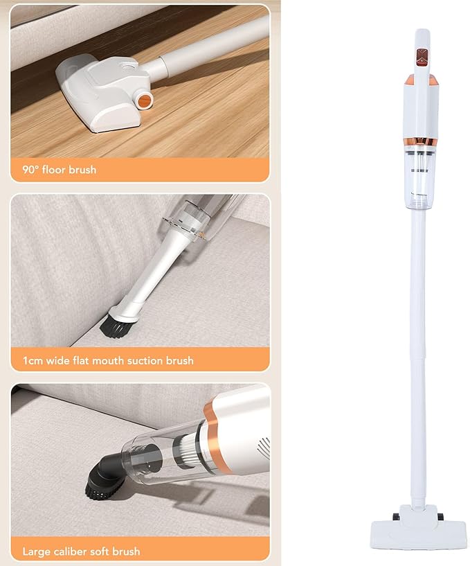 ANGGREK Cordless Stick Vacuum 600ml Dust Cup 120W Rated Power Cordless Stick Vacuum Cleaner Effective Cleansing for Floor (White)