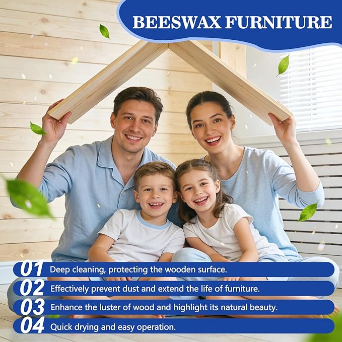 2pcs Wax Beeswax Gleam - Premium Wax &amp Polish All-Natural Wood Conditioner Restorer and Protector for Tables Cabinets Cutting Boards Waterproof