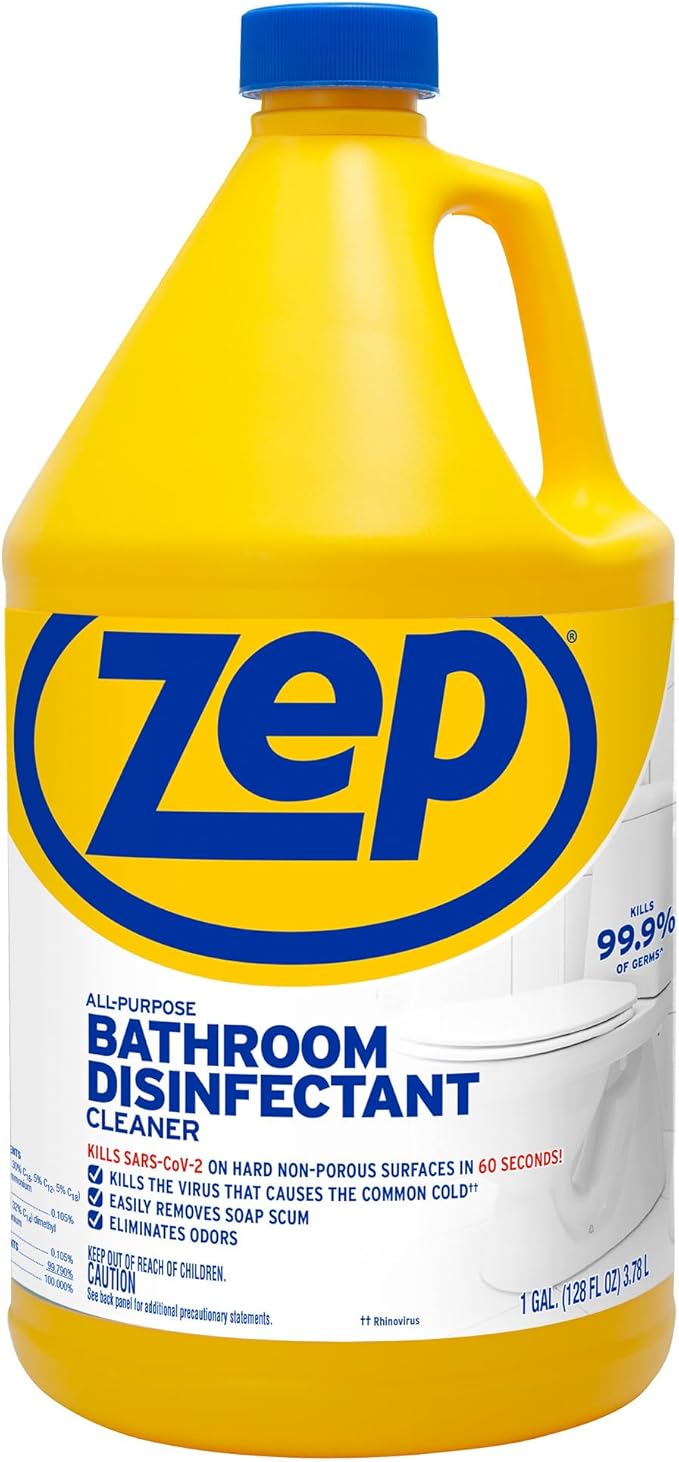 Zep All-Purpose Bathroom Disinfectant Cleaner - 1 Gallon (Case of 4) ZUAPBD128 - Virucidal Fungicidal Mildewstat Kills 99.9 Percent of Germs in 60 Seconds