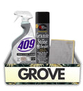 Formula 409 Stone/Steel Cleaner 32 oz Spray and Rock Doctor Clean Scent Granite Sealer 18 oz Spray Bundle with Microfiber Auto Cleaning Cloth – Stone and Countertop Care – Gift Set (3 Items)