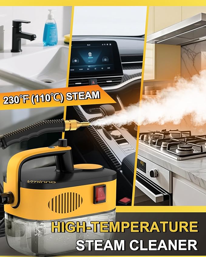 Heavy Duty Steam Cleaner for Home 15s Fast Heating &amp 1.2L Tank Steam Cleaner with 11-Piece Accessories 6-Level Adjustable Steamer for Cleaning Grout and Heat-Resistant Oven Bundle