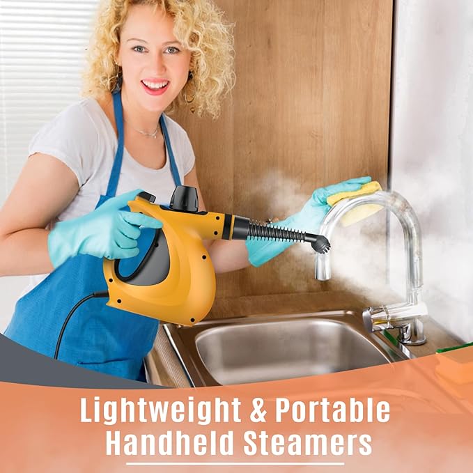 Pressurized Handheld Multi-Surface Natural Steam Cleaner with 12 pcs Accessories Multi-Purpose Steamer for Home Use Steamer for Cleaning Floor Upholstery Grout and Car (Orange)