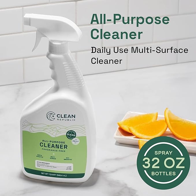 Clean Republic All-Purpose Cleaner Daily Use Cleaning Spray for Kitchens Bathrooms and More 32 Fluid Ounce Bottle 2-Pack