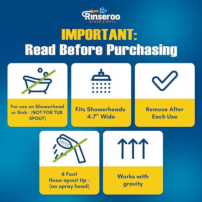 Rinseroo JUMBO Shower Cleaning Thing – Slip-On Handheld Hose Attachment for Fast Mess-Free Shower Wall Rinsing–6 Ft Hose Fits Up to 7 Shower Head–Temporarily Converts Standard Shower into Handheld