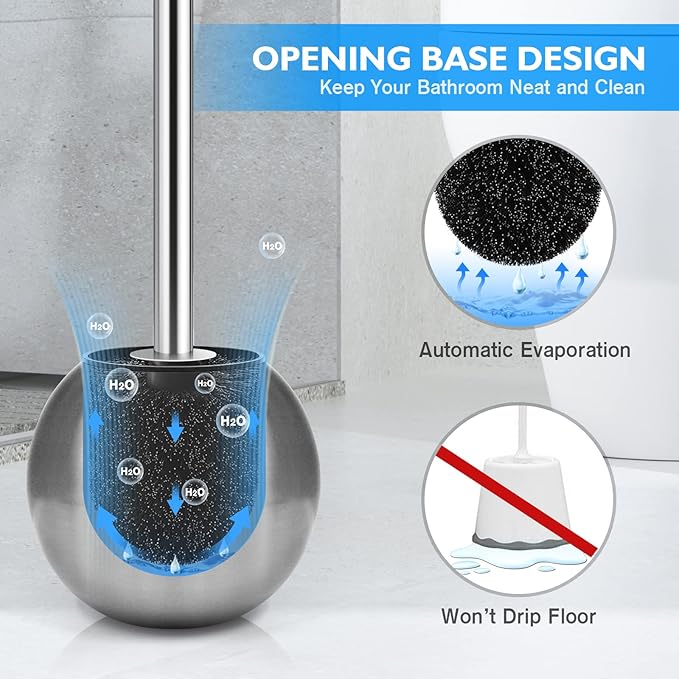 Toilet Brush and Holder 2 Pack 304 Stainless Steel Toilet Brush with Extended and Durable Comfortable Brush Handle Toilet Bowl Brush for Bathroom Toilet - Ergonomic Pratical Durable