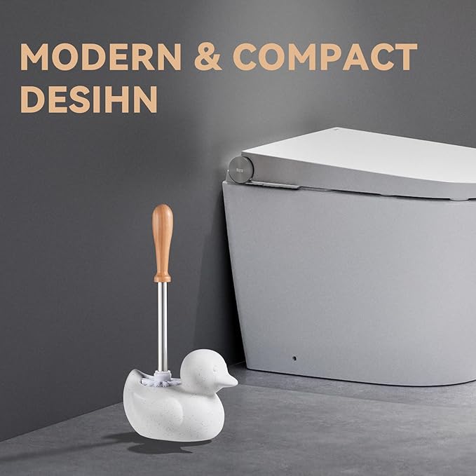 White Toilet Brush and Holder SetCute Duck Bathroom Decor Non-Slip Handle Toilet Bowl Brush Practical Bathroom Accessories Cleaning Tools Set