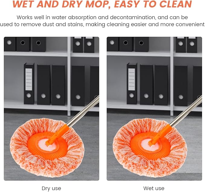 Spin Mop for Floor Cleaning360° Rotatable Adjustable Cleaning Mop with 4 Mop HeadExtendable Wall Cleaning Mop Wall Cleaning Bathroom Cleaning Household Supplies