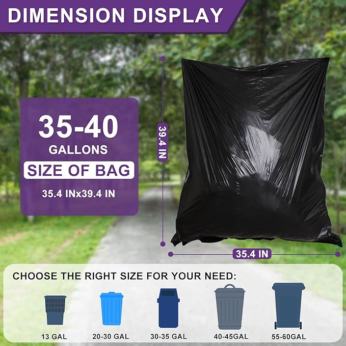 35-40 Gallon Black Trash Bags 120 Count - 35 x 40 Large Garbage Bags 30+ Gallon Strong Trash Can Liners for Home Commercial UseYard Waste Bulk