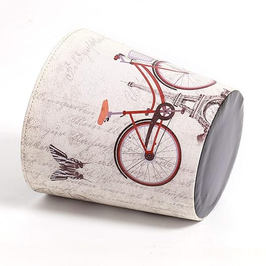 PU Leather Small Trash Can Wastebasket Round Garbage Container Basket for Bathrooms Laundry Room Kitchens Offices Kids Rooms BedroomsDormsHome Decorative Art Bin 2.9 Gallon(Bicycle)
