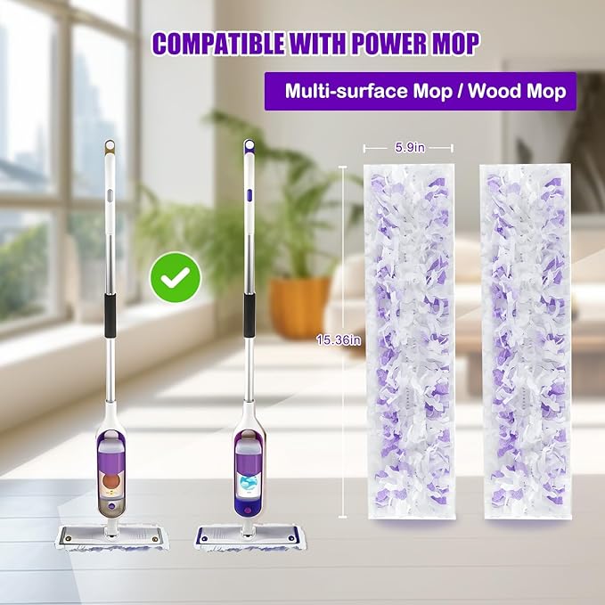 50 Count Disposable Mopping Pads Refills for PowerMop Mopping Pads Multi-Surface Household Replacement Mop Padsfor Swiffer Power Mop Pads Safe on All Finished Floors.