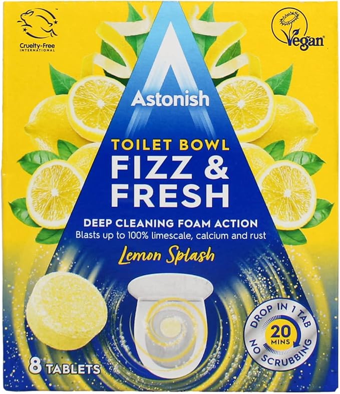 Astonish Fizz &amp Fresh Foaming Toilet Bowl Cleaner Tablets Bundle – Deep Cleaning Eucalyptus Lemon Splash &amp Pink Peony Scents – Limescale Calcium &amp Rust Remover for Hard-to-Reach Stains