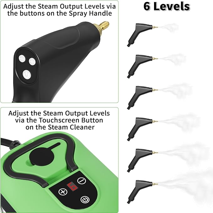 Handheld Steam Cleaner for Home 2500W High Temperature Pressurized Machine 1.2L Water Tank Handle-controlled Steam Output Portable Cleaning Steamer for Car Bed Bugs Furniture Grout (Green)