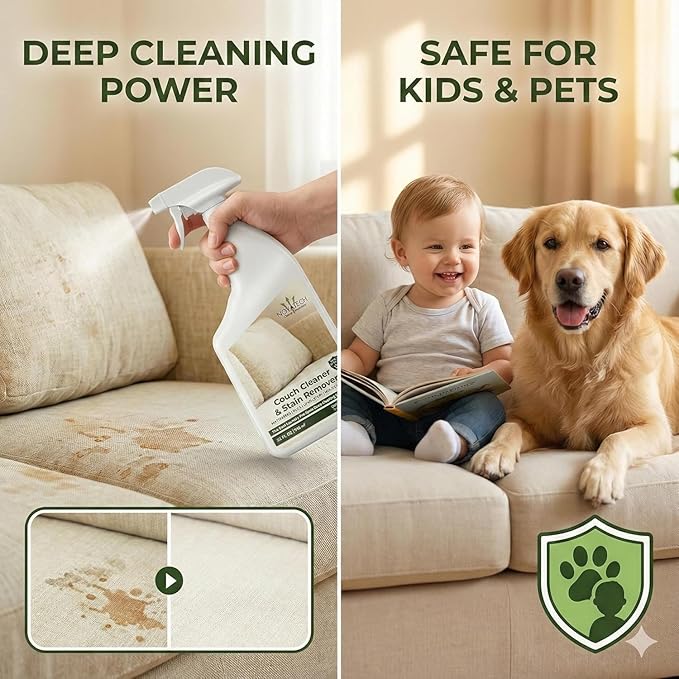 Couch Cleaner and Stain Remover Spray – Professional Strength Multi-Surface Fabric and Upholstery Cleaner – Pet-Safe Non-Toxic Quick-Drying for Couches Sofas &amp Car Interiors (COMBO)