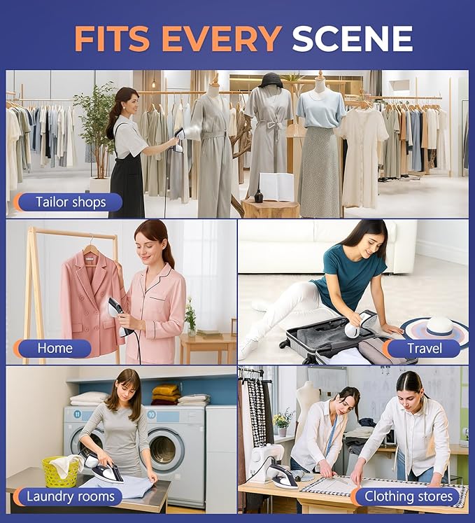 Steamer for Clothes 1600W 2-in-1 Steamer &amp Iron with Large Ceramic Plate Powerful Turbo Steam Smart Temperature Control Auto-Off Wrinkle Remover for All Fabrics
