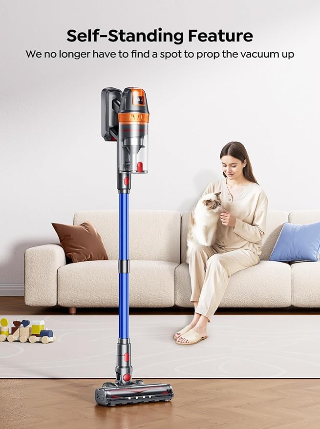 Cordless Vacuum Cleaner 600W with Extra Mattress Cleaning Tool 45KPA Stick Vacuum Cleaners for Home 60 Mins Runtime Self-Standing Wall Mount Charging Rechargeable Vacuum for Floor Carpet Pet Hair