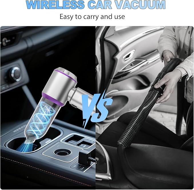 Handheld Car Vacuum Cordless 22000PA Strong Suction Mini Vacuum Cleaner with 100000 RPM Brushless Motor 4-in-1 Portable Vacuum for Car Detailing Camping Home &amp Gift Silver Purple
