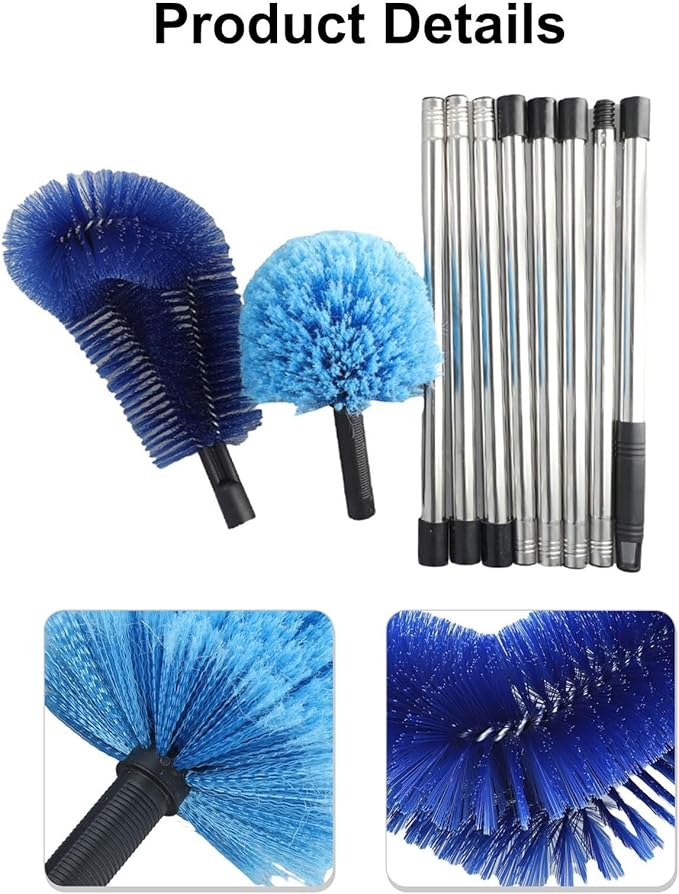 Stainless Steel Telescopic Ceiling Broom with Long Handle for High Corner Cleaning Adjustable Extension Pole for Walls Floors Patios Lightweight Brush Head Blue(B)