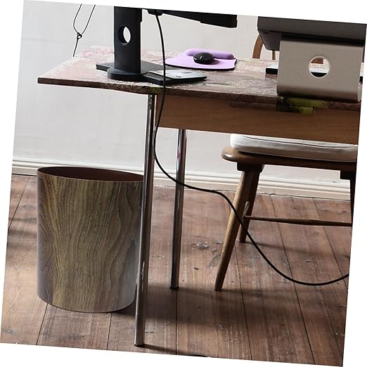 Cabilock Large Capacity Imitation Wood Grain Trash Can Bathroom Kitchen Office Waste Basket Storage Container