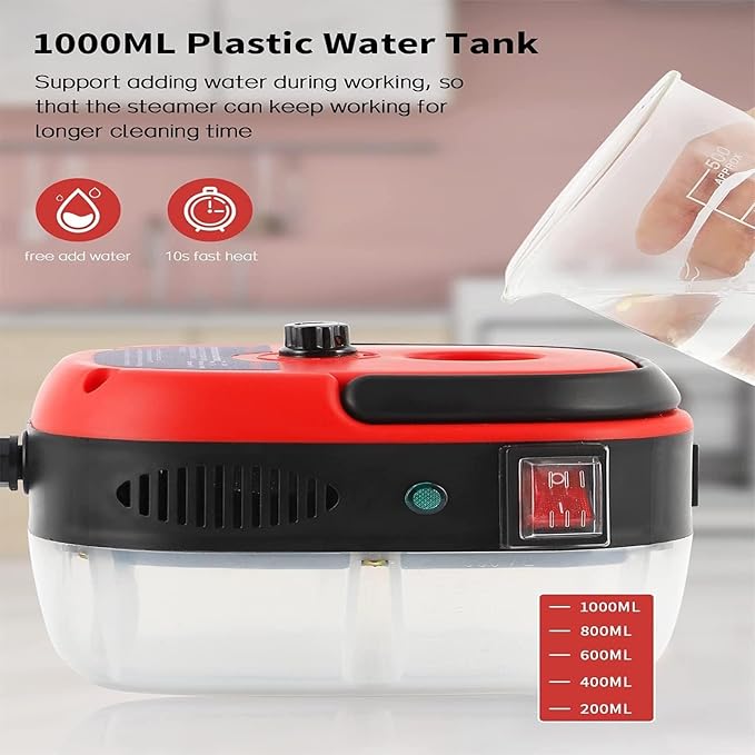 Hand-held Portable Steam Cleaning Machine Automatic Pumping for Kitchen Bathroom Furniture Car Detailing Seat(Red)