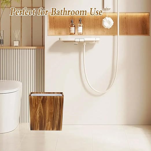 3 Gallon Wooden Trash Can with Liner Wood &amp Plastic Bathroom Trash Can Small Decorative Waste Basket for Bathroom Bedroom Kitchen Office