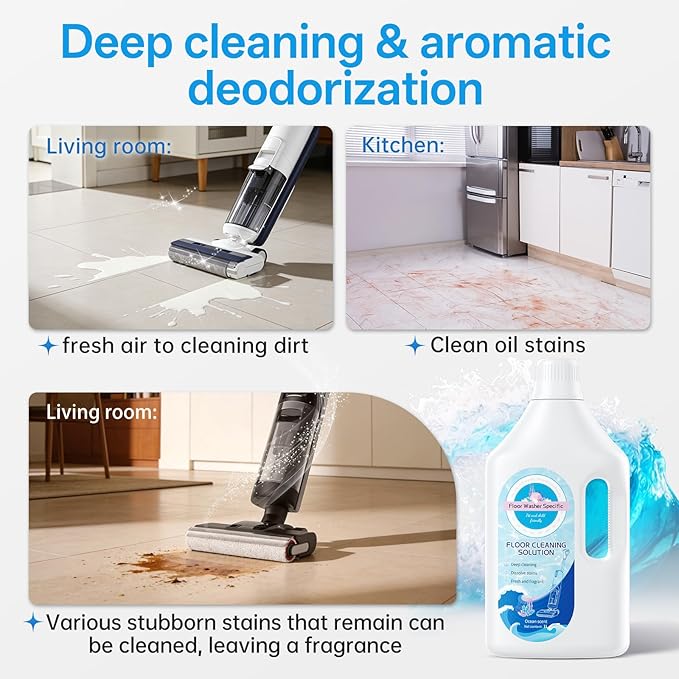 1L Fresh Ocean Floor Cleaning Solution Compatible With Tineco/Bissell/Dreame And Shark Fragrance Deodorization Deep Cleans for Multiple Hard Floors Suitable With Cordless Wet/Dry Vacuum