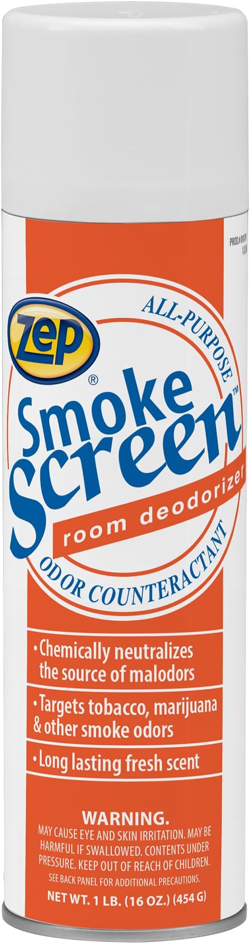 Zep Smoke Screen Deodorizer Spray 16 Oz Aerosol 18701 (Case of 12) eliminates all types of odors produced by cigars cigarettes pipes food and cooking body wastes garbage animals and fire