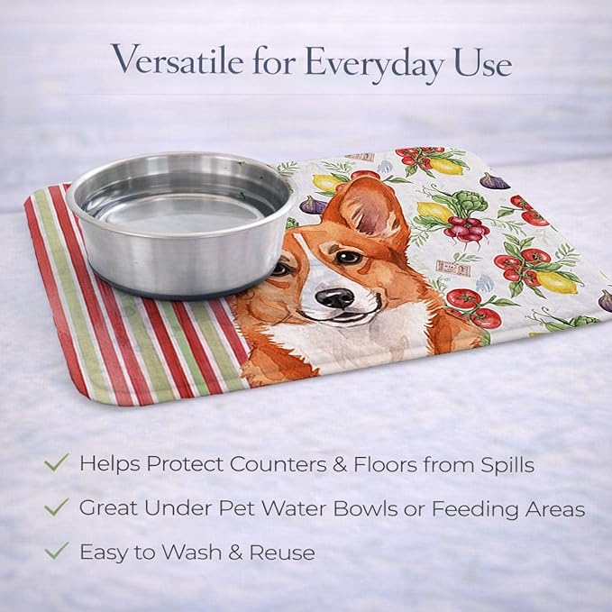 Caroline's Treasures Red Cardigan Welsh Corgi Vegetables Dish Drying Mat Absorbent Dish Drying Mat Pad for Kitchen Counter Dish Drainer Mat for Countertop 14 x 21 Multicolor