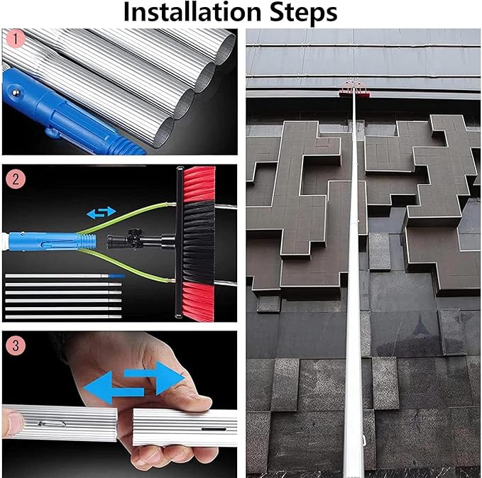 Water Fed Pole Kit Window Cleaning Telescopic Pole for Cleaner Conservatory Roof Photovoltaic Panel Cleaning Extendable Solar Panel Roof Cleaning Tools50cmBrush-6mRod
