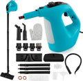 COSTWAY Handheld MultiPurpose Steam Cleaner with 17 Pieces 350ml Large Capacity Steam Mop Continuous Fill water Portable Chemical-Free Steamer for Home Use Floors Windows 1400W Blue