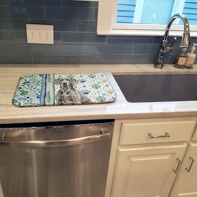 Caroline's Treasures Weimaraner Coastal Sea Glass Dish Drying Mat Absorbent Dish Drying Mat Pad for Kitchen Counter Dish Drainer Mat for Countertop 14 x 21 Multicolor