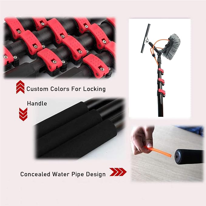 Window Cleaning Rod Telescopic Brush 18ft/5.4m Water Inlet Retractable Brush Cleaning Photovoltaic and Solar Panel Windows3.6M/12FT