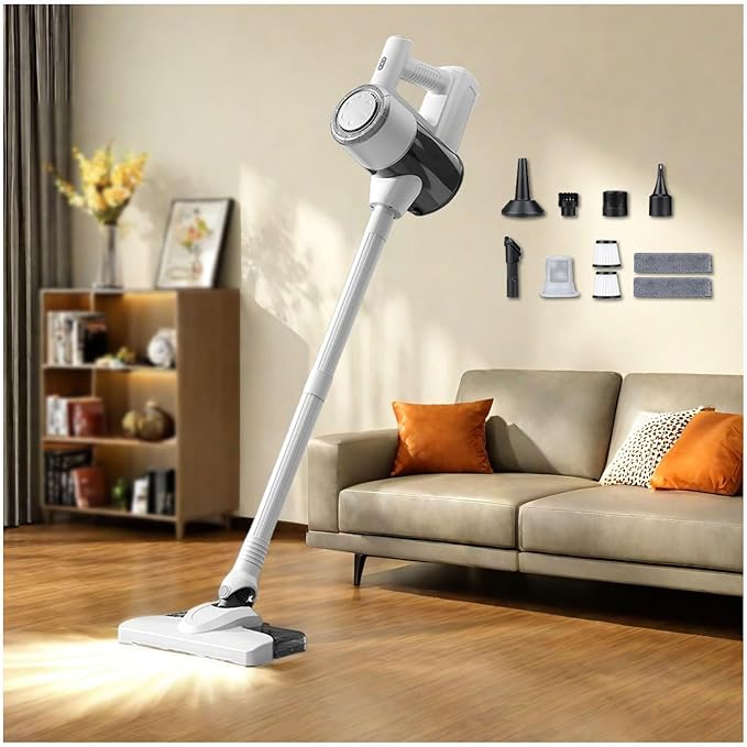 Lightweight and Versatile Aspiradora Y Trapeador para Piso 18Kpa 35mins Runtime Rechargeable Handheld Vacuums All in One Vacuum Cordless for Carpet Hard Floor Pet HairWhite