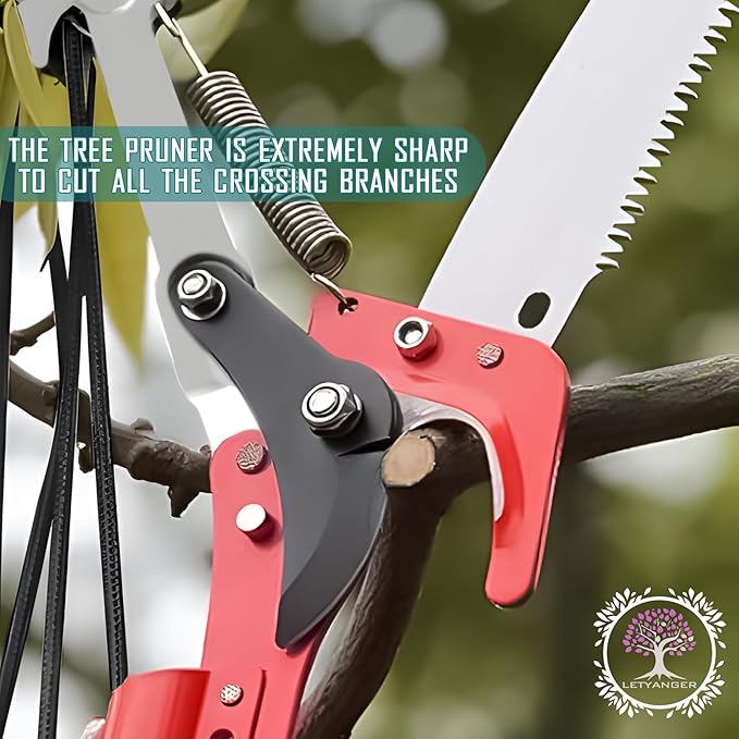 Pole Saws for Tree Trimming 7.3-27 ft Extendable Tree Trimmers Long Handle Pruner Sharp Steel Blade and Scissors High Branches Trimming Tree Pruner Tree Saw (7.3-27 ft with Scissors)