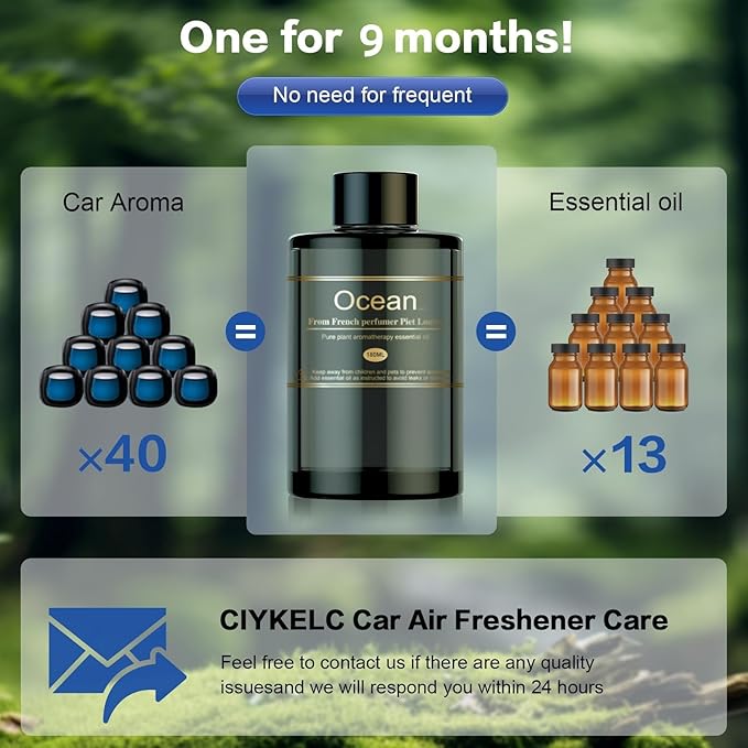 Car Air Freshener Refill for Men &amp Women 6.09 FL OZ /180ML-9 Month Ocean Scent Essential Oil Perfume Essential Oil Made of Natural Plant Extracts Compatible with Car Diffusers for Home/Office