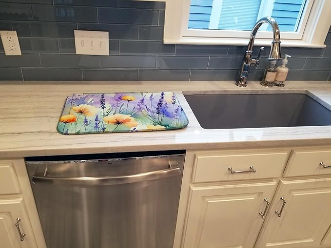 Caroline's Treasures DAC1581DDM Lavender in Watercolor Dish Drying Mat Absorbent Dish Drying Mat Pad for Kitchen Counter Dish Drainer Mat for Countertop 14 x 21 Multicolor