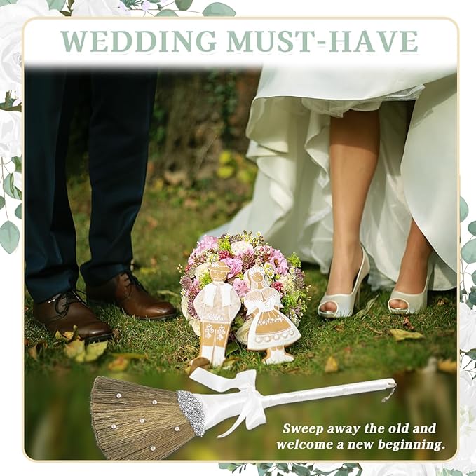 Wedding Brooms for Jumping CeremonyWhite Whisk Broom Wedding Broom with White Ribbon and Faux PearlsWhisk Broom Jumping The Brooms for Wedding DIY Wedding Ceremony Crafts
