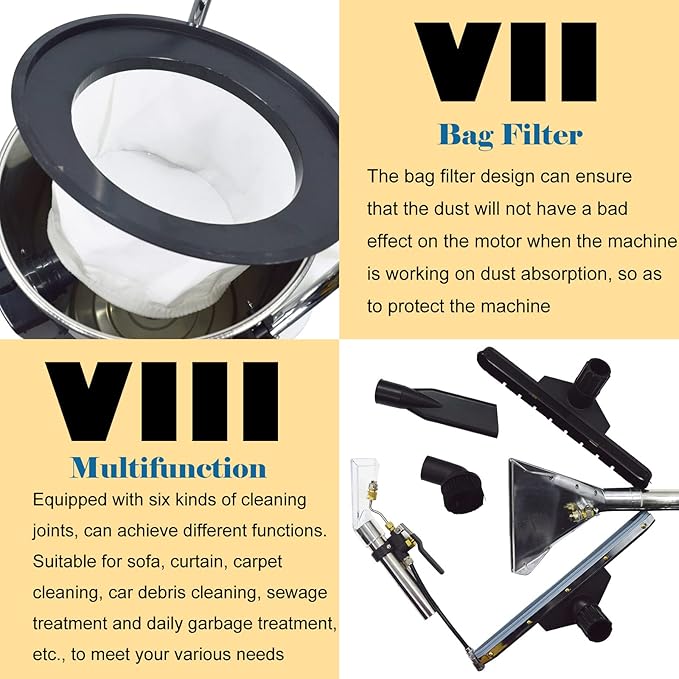 Upright Carpet Cleaner Canister Cleaner Machine Carpet Cleaning Machine with Telescoping Wand Tool Kit 110V 30L(7.9Gal)