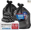 Fuxury 55-60 Gallon Extra Large Trash Bags 100 Count Black Garbage Bags 23 Mic Thick 38x58 in Star-Seal Bottom Plastic Bags Ideal for Home Yard &amp Commercial Use Made in USA