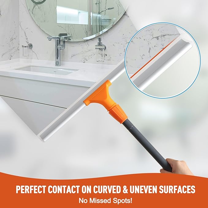 Silicone Floor Squeegee for Shower Glass Floor and Garage - Heavy-Duty Pet Hair Remover Bathroom Tile Cleaner Window Wiper - Flexible No Streaks Compact Storage